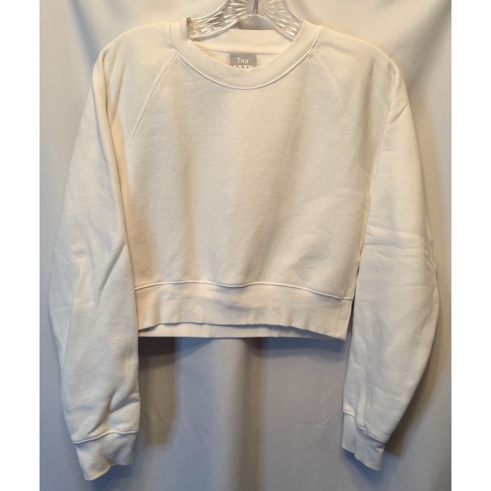 TNA Aritzia Cozy Fleece Long Sleeve Cropped Length Sweatshirt White Size Small